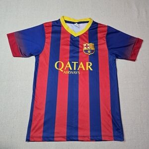 C&P FC Barcelona Qatar Airways Soccer Futbol Jersey Mens Size Small Red & Blue